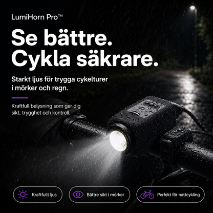 LumiHorn Pro™ Cykellampa med Signalhorn – Belysning och ljudsignal i en enhet