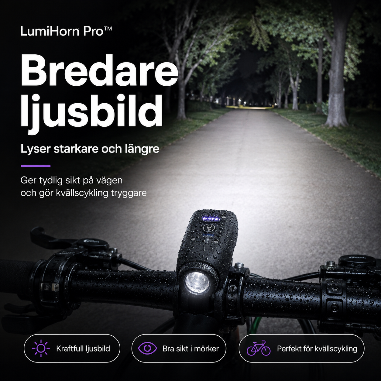 LumiHorn Pro™ Cykellampa med Signalhorn – Belysning och ljudsignal i en enhet