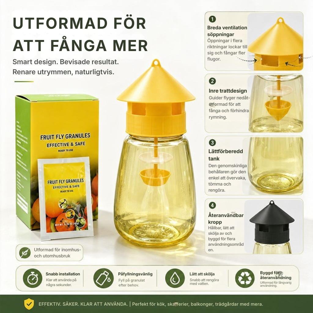 ❄️Sommarfräsch 50 % rabatt!🌿Återanvändbar flugfälla med lockmedel – Insektsmedelsfri fruktflugefångare för kök, terrass och trädgård