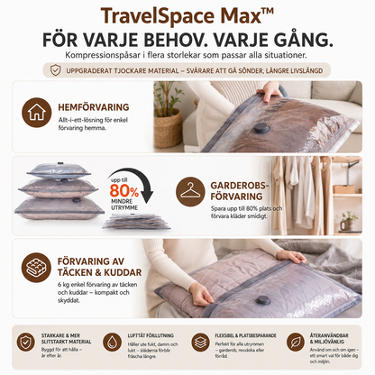 TravelSpace Max™ Kompressionspåsar – Trådlös vakuumpump för smart packning