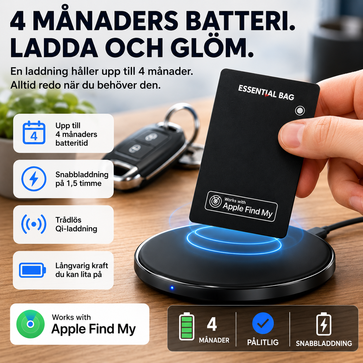 SafeCard Flex™ Bluetooth-spårare – Trådlöst uppladdningsbart kort med global spårning