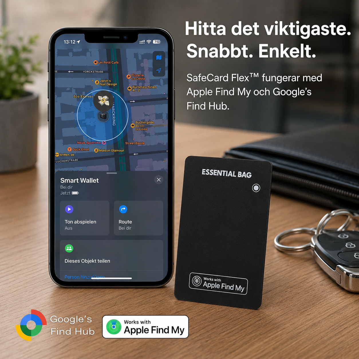 SafeCard Flex™ Bluetooth-spårare – Trådlöst uppladdningsbart kort med global spårning
