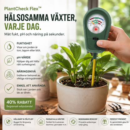 PlantCheck Flex™ Jordmätare – Enkel analys av jordens förutsättningar utan batterier