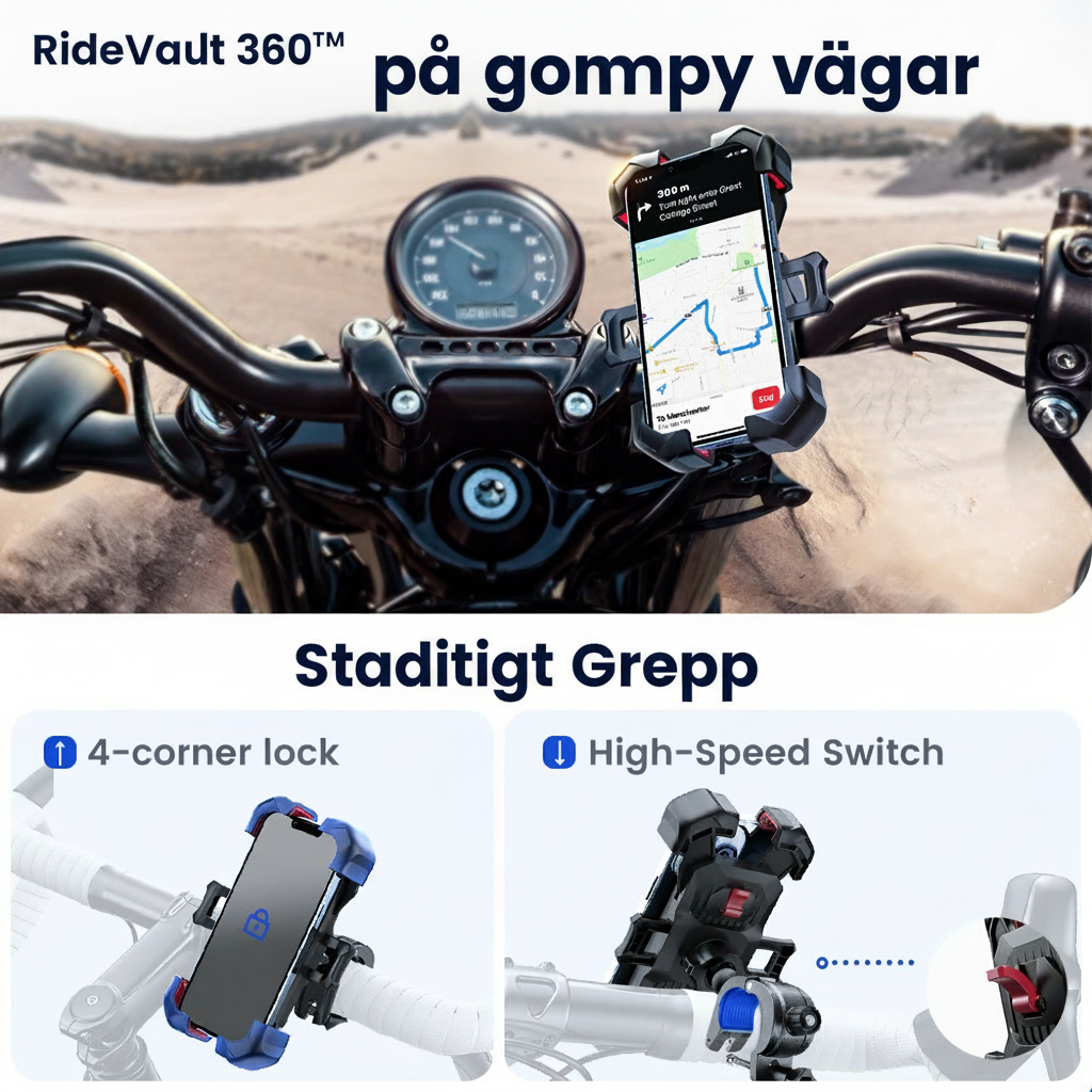 RideVault 360™ Mobilhållare för Cykel – Säker och stabil körning, när som helst, var som helst
