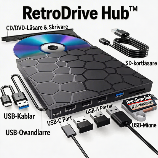 RetroDrive Hub™ USB Skivspelare – Se, läs och anslut mer från en enda enhet