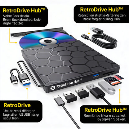 RetroDrive Hub™ USB Skivspelare – Se, läs och anslut mer från en enda enhet
