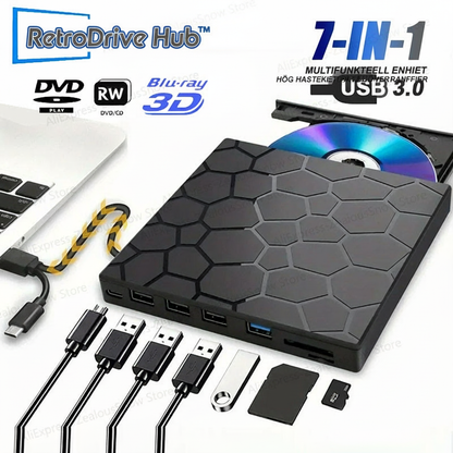RetroDrive Hub™ USB Skivspelare – Se, läs och anslut mer från en enda enhet