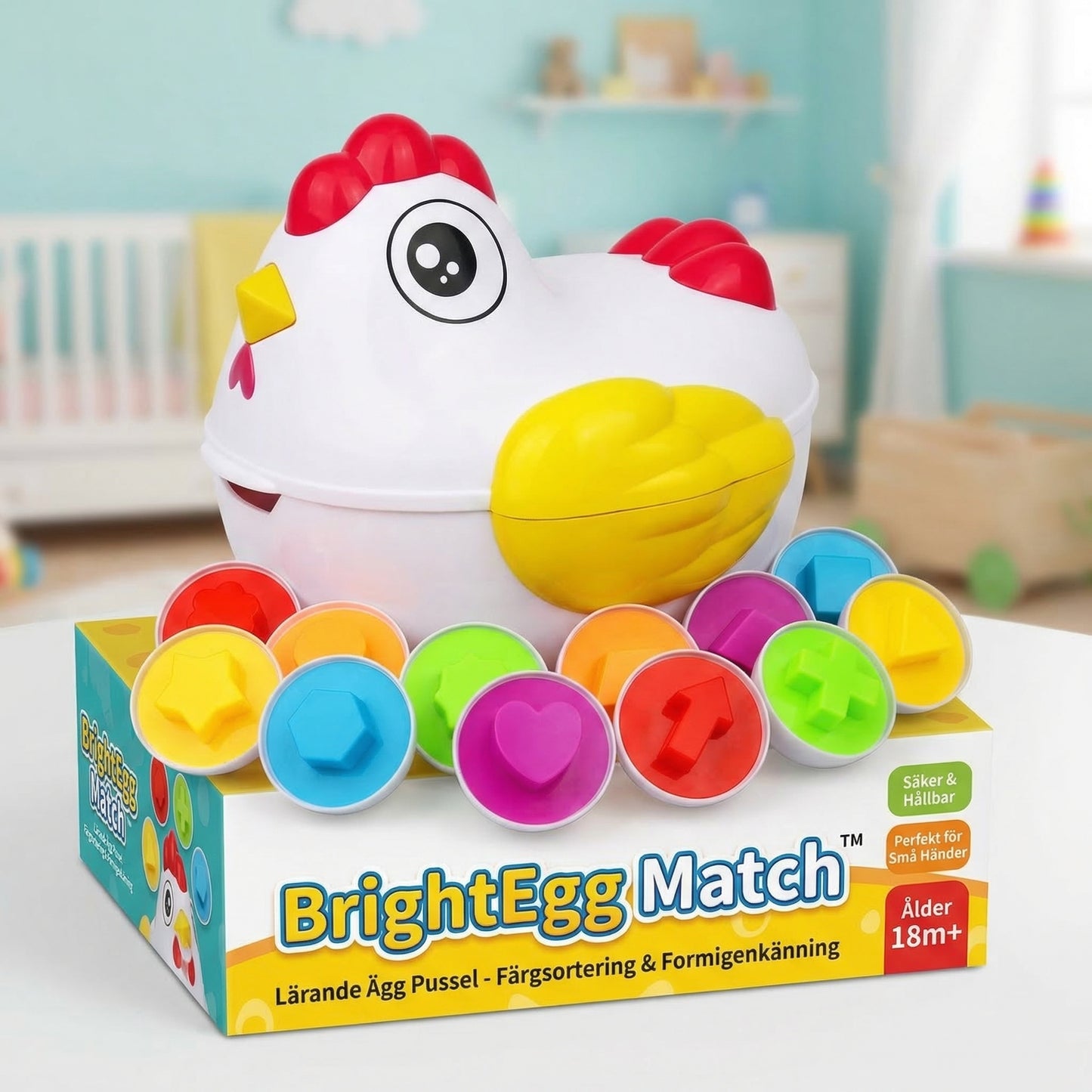 BrightEgg Match™ Hjärngympa för Barn – Rolig formlek i smart förvaringslåda