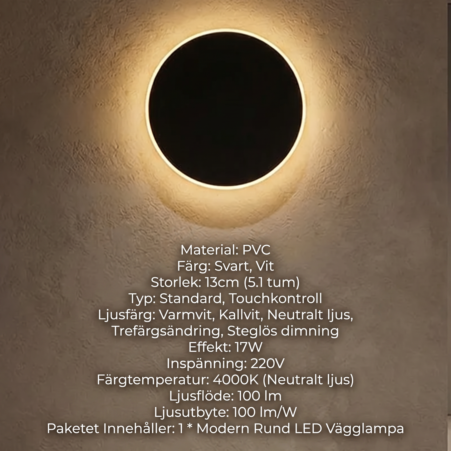 AuraCircle Touch™ LED Vägglampa – Stilren ljussättning för sovrum, hall och trappa
