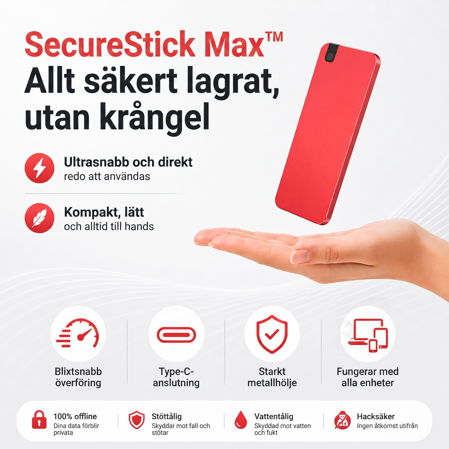 SecureStick Max™ Minneslösning – Snabb backup för mobil, surfplatta och dator