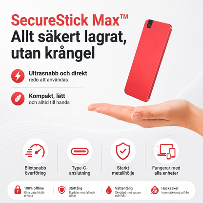 SecureStick Max™ Minneslösning – Snabb backup för mobil, surfplatta och dator