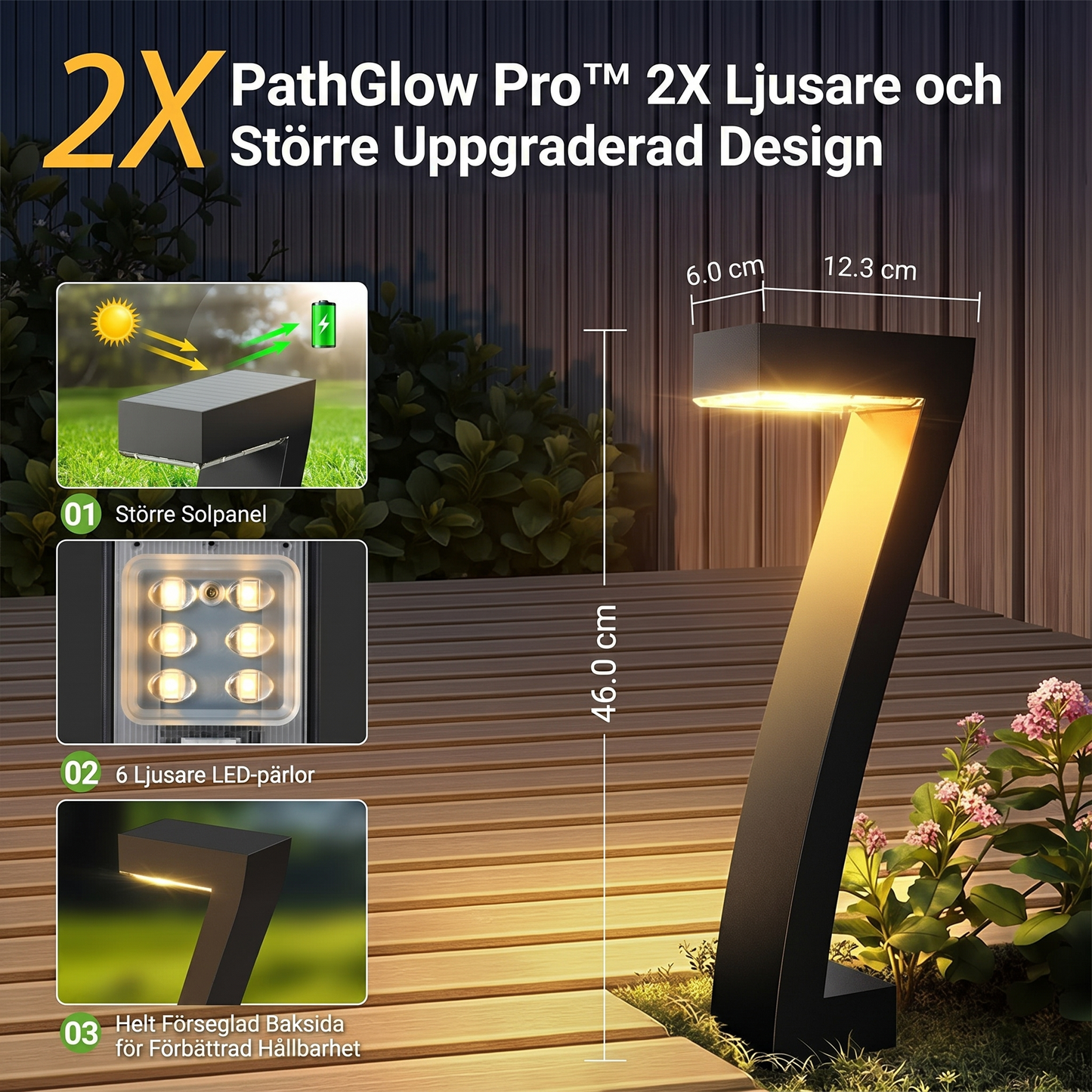 PathGlow Pro™ Solcellslampa – Modern gångbelysning med varm och elegant ljuseffekt (2-pack)