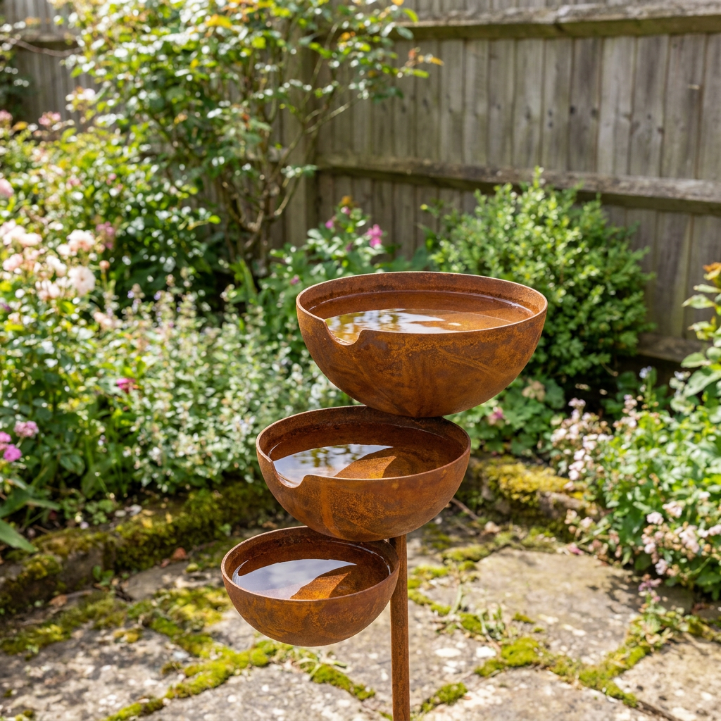 Three-tier birdbath – Corten steel