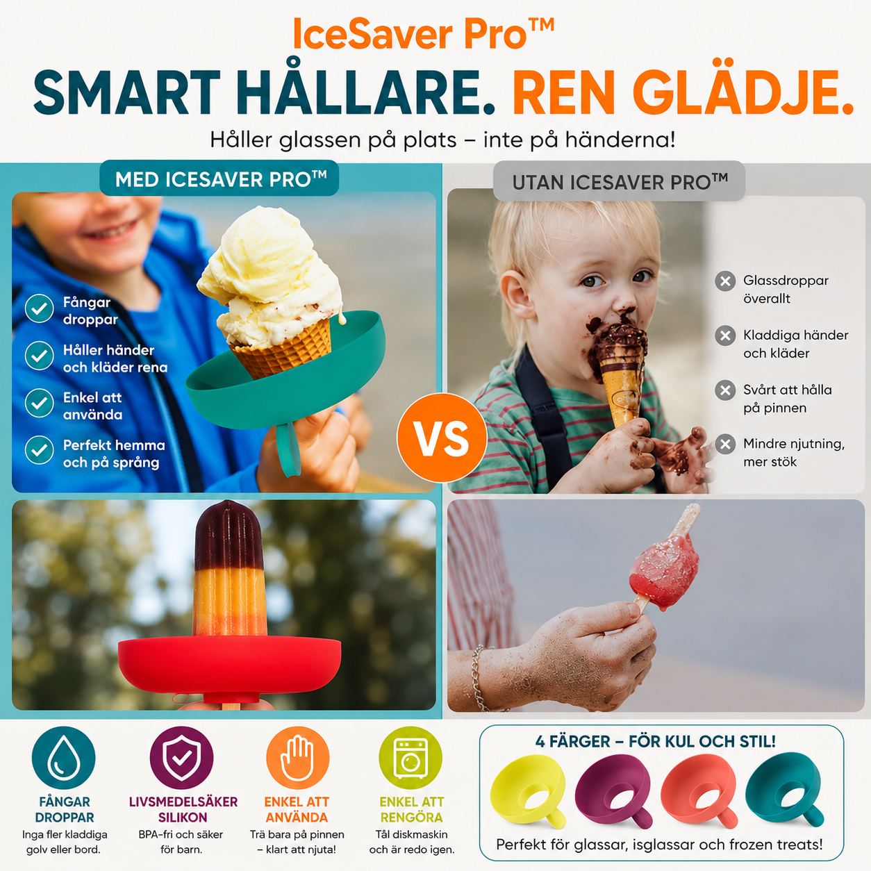 IceSaver Pro™ Glasshållare – Slipp kladdiga händer och smält glass
