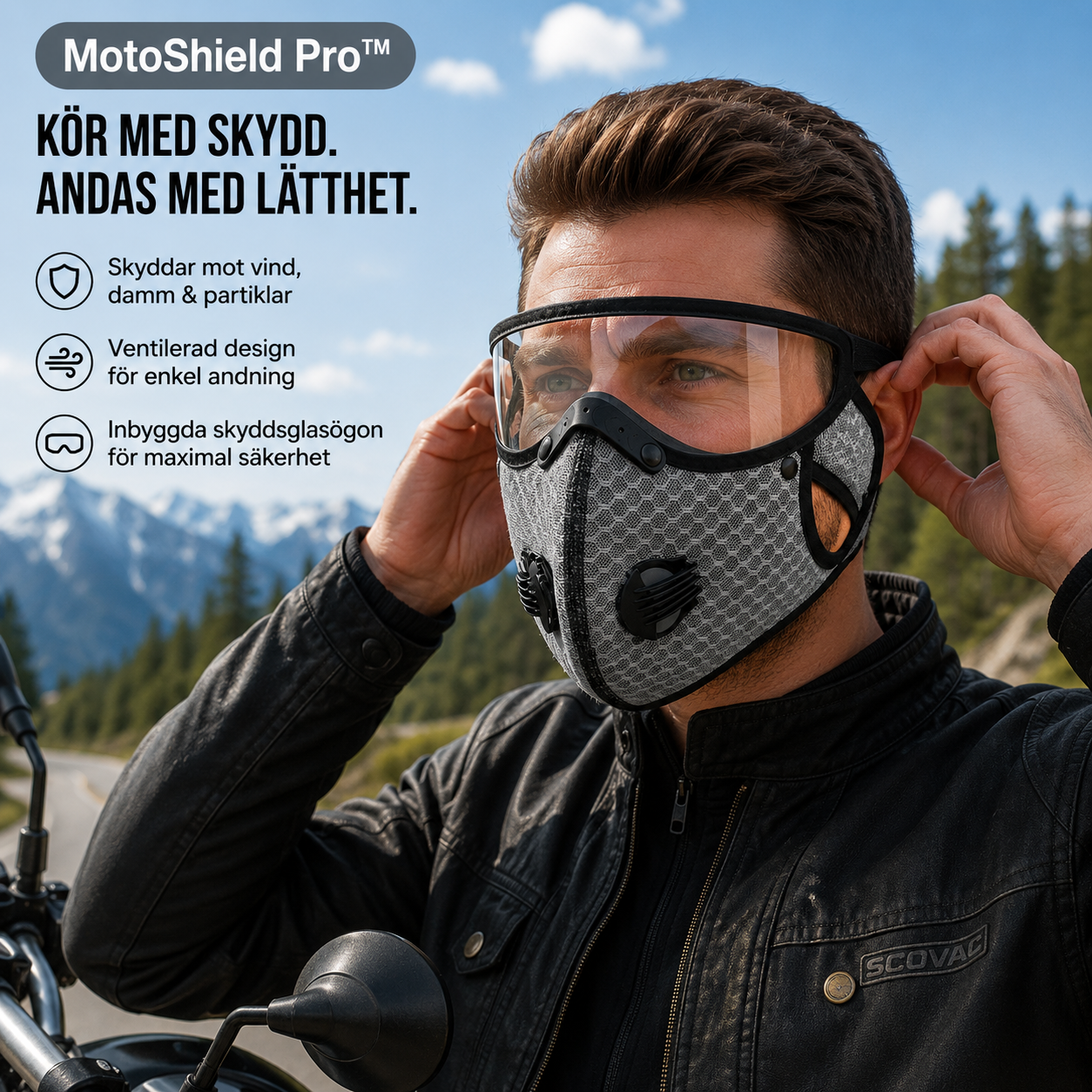 MotoShield Pro™ Motorcykelmask – Vindskydd med integrerade skyddsglasögon