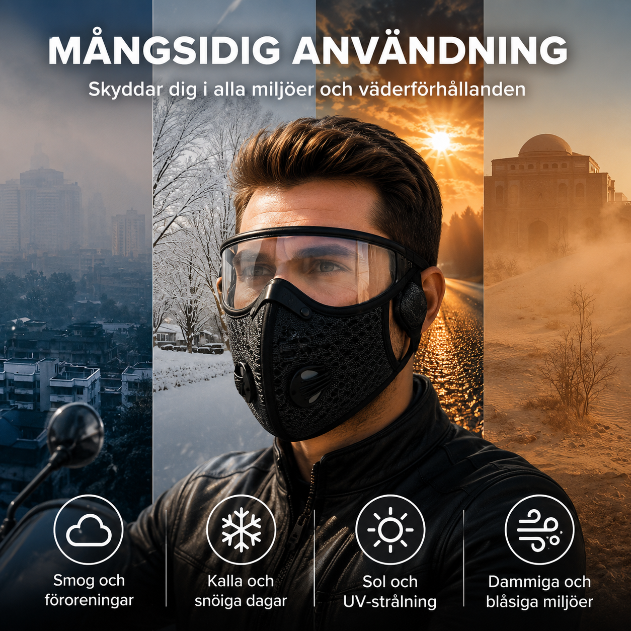 MotoShield Pro™ Motorcykelmask – Vindskydd med integrerade skyddsglasögon