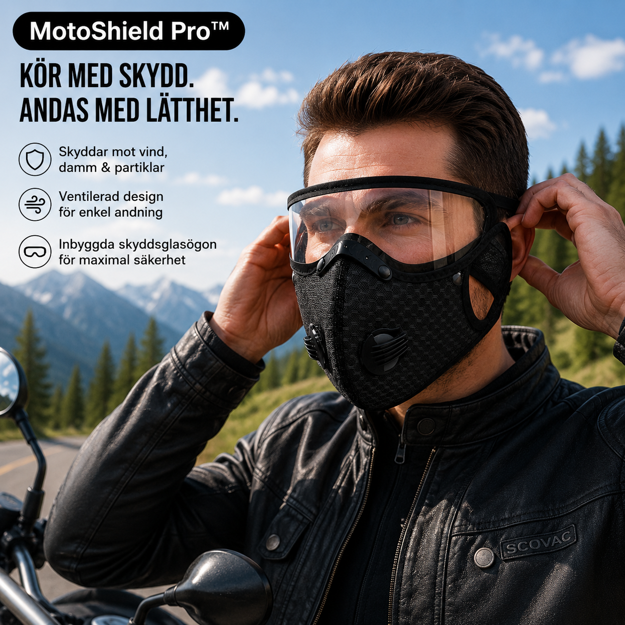 MotoShield Pro™ Motorcykelmask – Vindskydd med integrerade skyddsglasögon