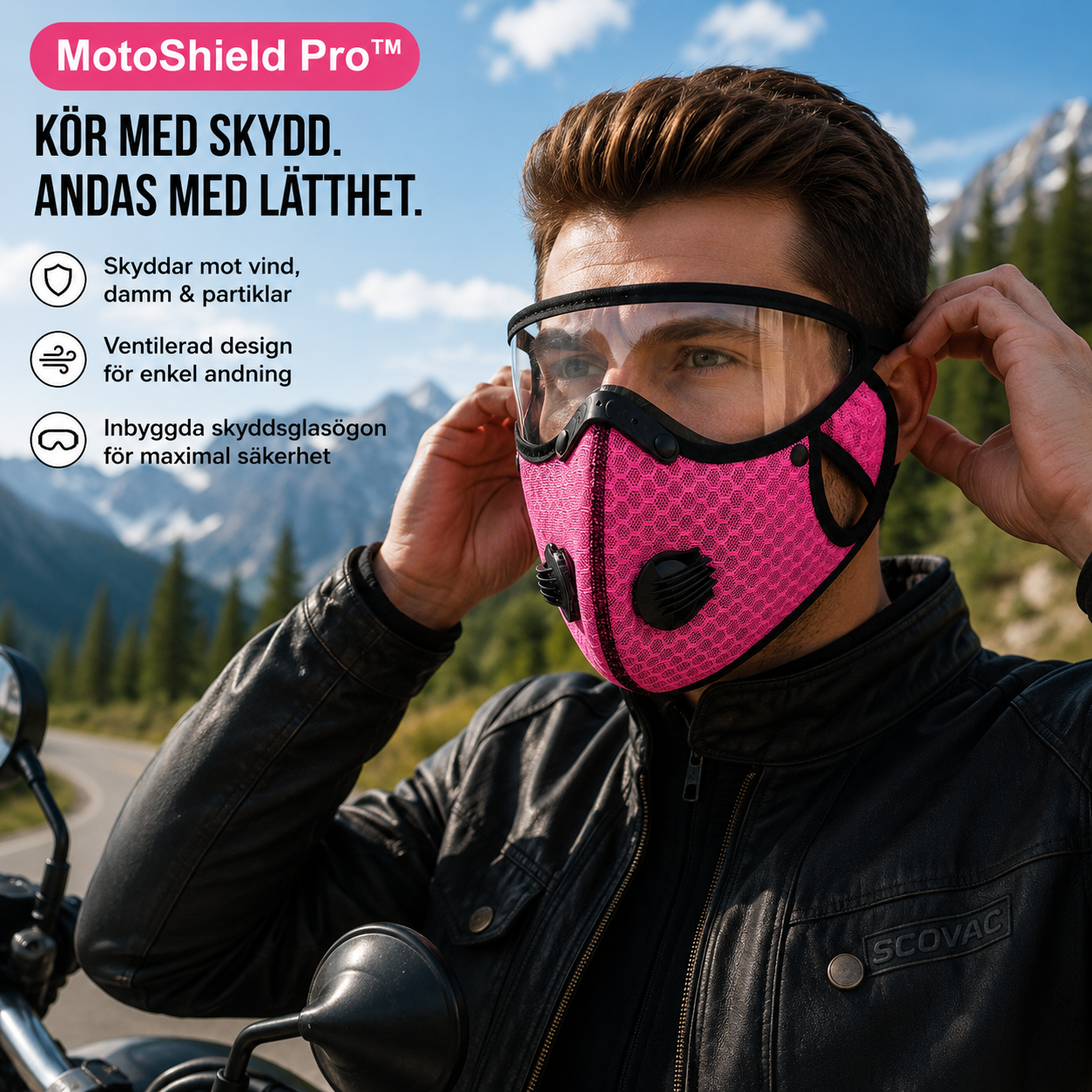 MotoShield Pro™ Motorcykelmask – Vindskydd med integrerade skyddsglasögon