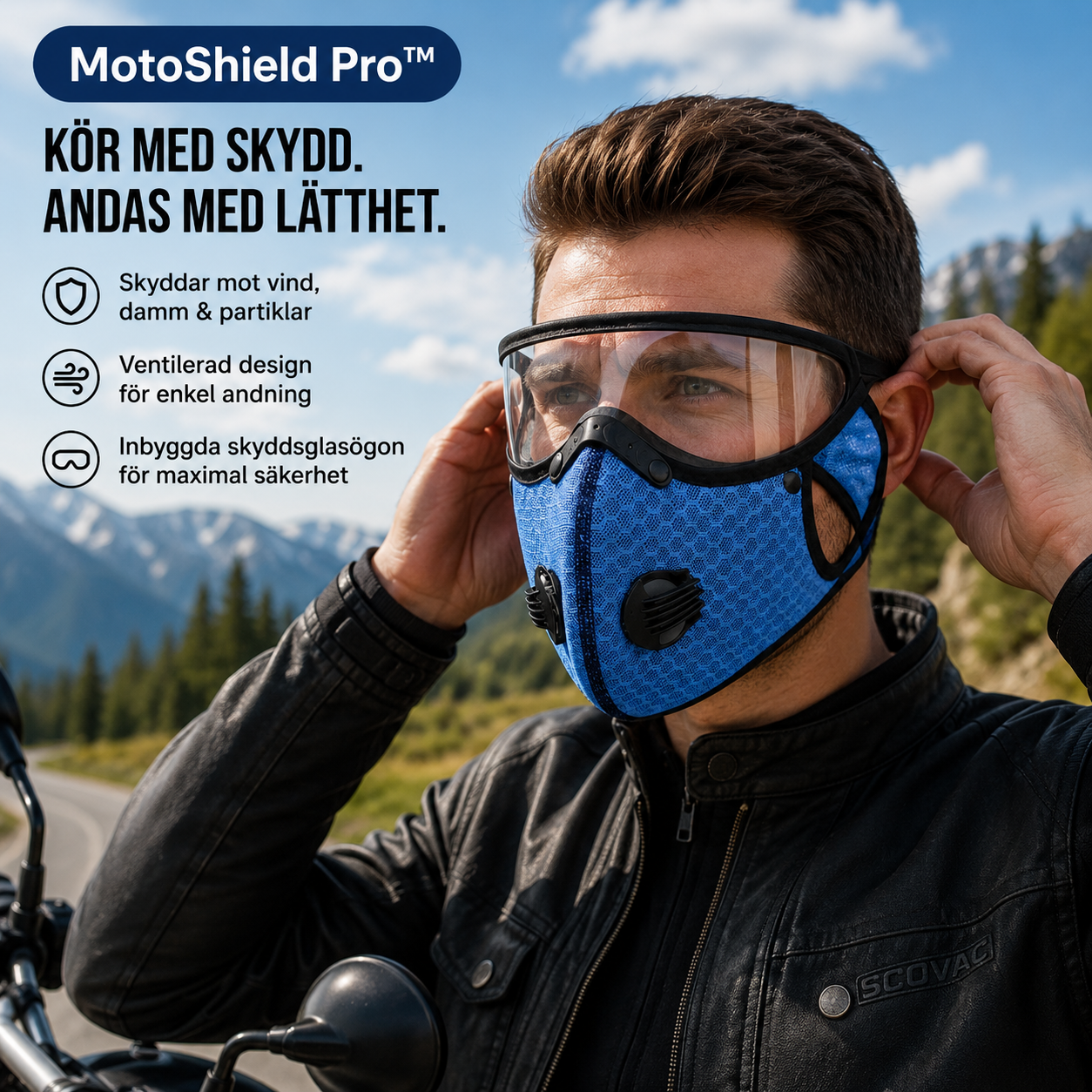 MotoShield Pro™ Motorcykelmask – Vindskydd med integrerade skyddsglasögon