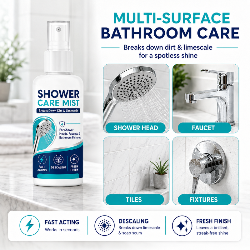 Fast-acting limescale remover spray for shower heads and faucets