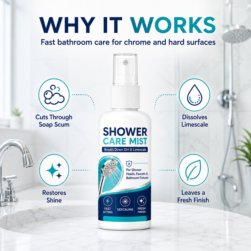 Fast-acting limescale remover spray for shower heads and faucets