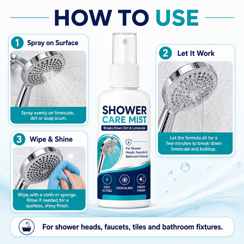 Fast-acting limescale remover spray for shower heads and faucets